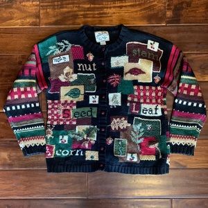 Heirloom Collectibles Vintage Fall Seed/Acorn/Leaf Sweater Large 1999